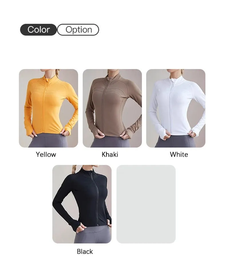 Sports Coat Zipper Yoga Wear With Thumb Sleeve Casual Sports Top Running Fitness Wear Long Sleeves For Women