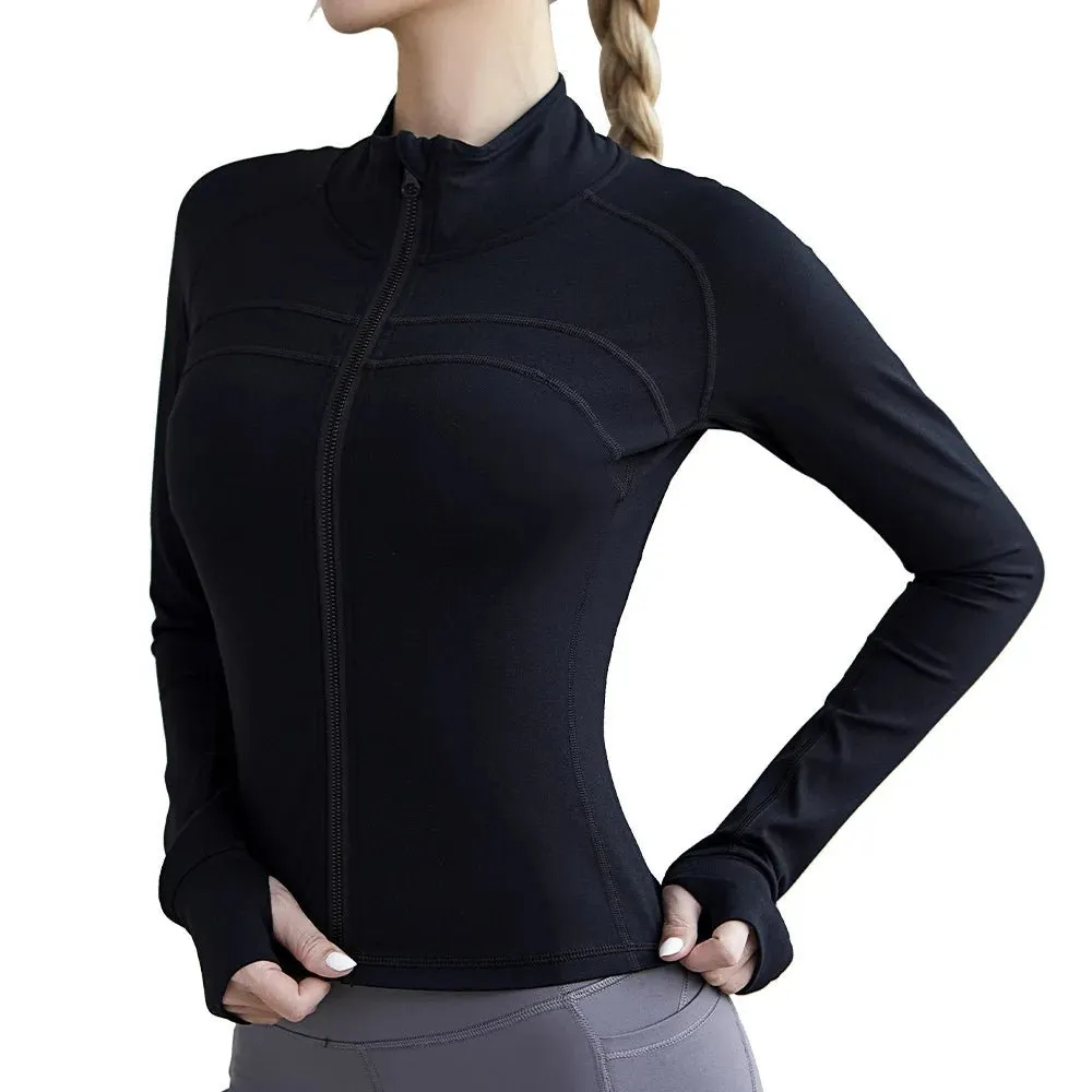 Sports Coat Zipper Yoga Wear With Thumb Sleeve Casual Sports Top Running Fitness Wear Long Sleeves For Women