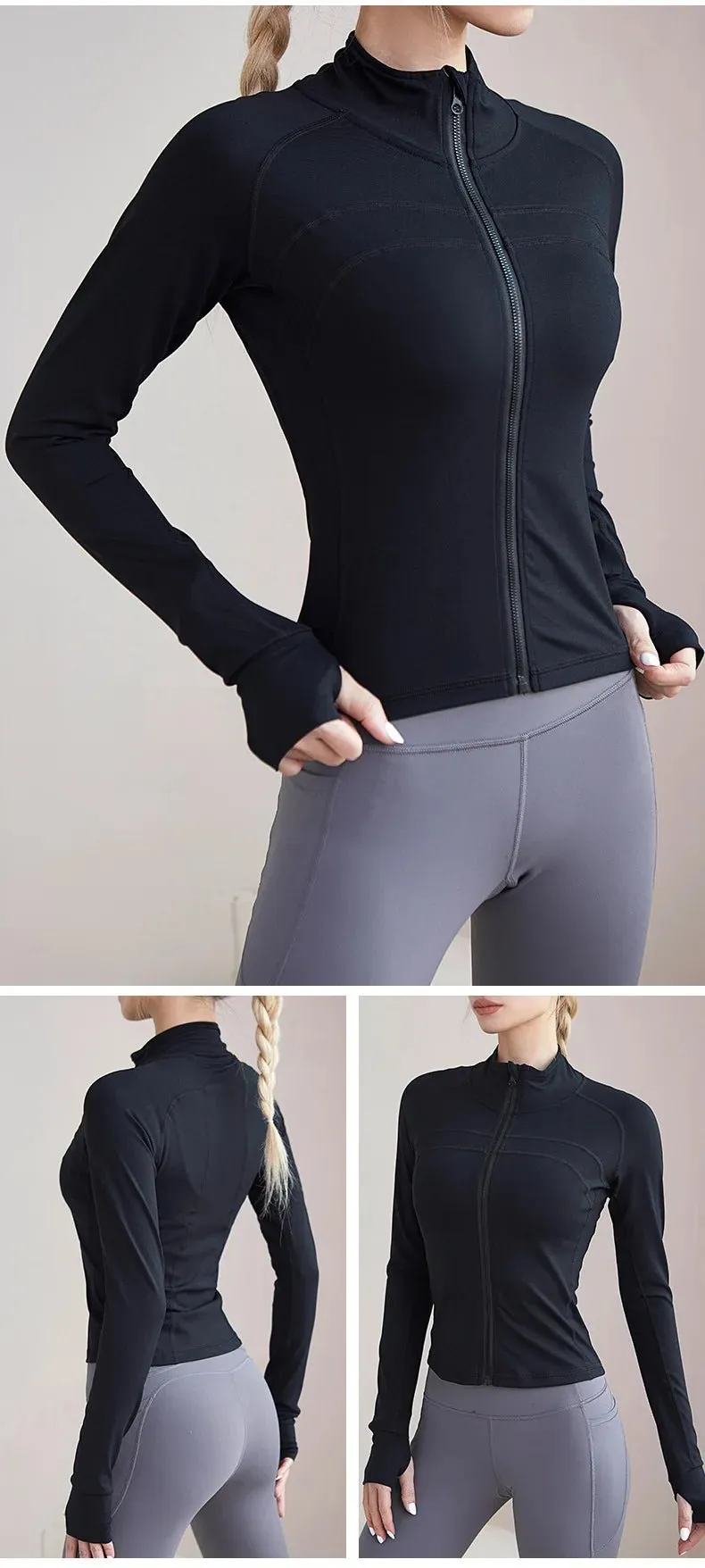 Sports Coat Zipper Yoga Wear With Thumb Sleeve Casual Sports Top Running Fitness Wear Long Sleeves For Women