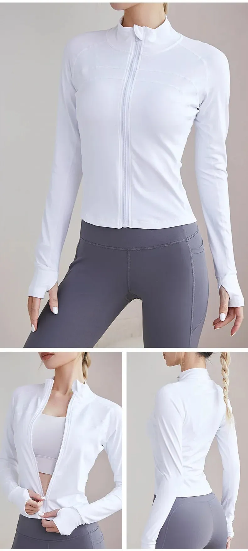 Sports Coat Zipper Yoga Wear With Thumb Sleeve Casual Sports Top Running Fitness Wear Long Sleeves For Women