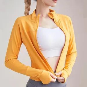 Sports Coat Zipper Yoga Wear With Thumb Sleeve Casual Sports Top Running Fitness Wear Long Sleeves For Women