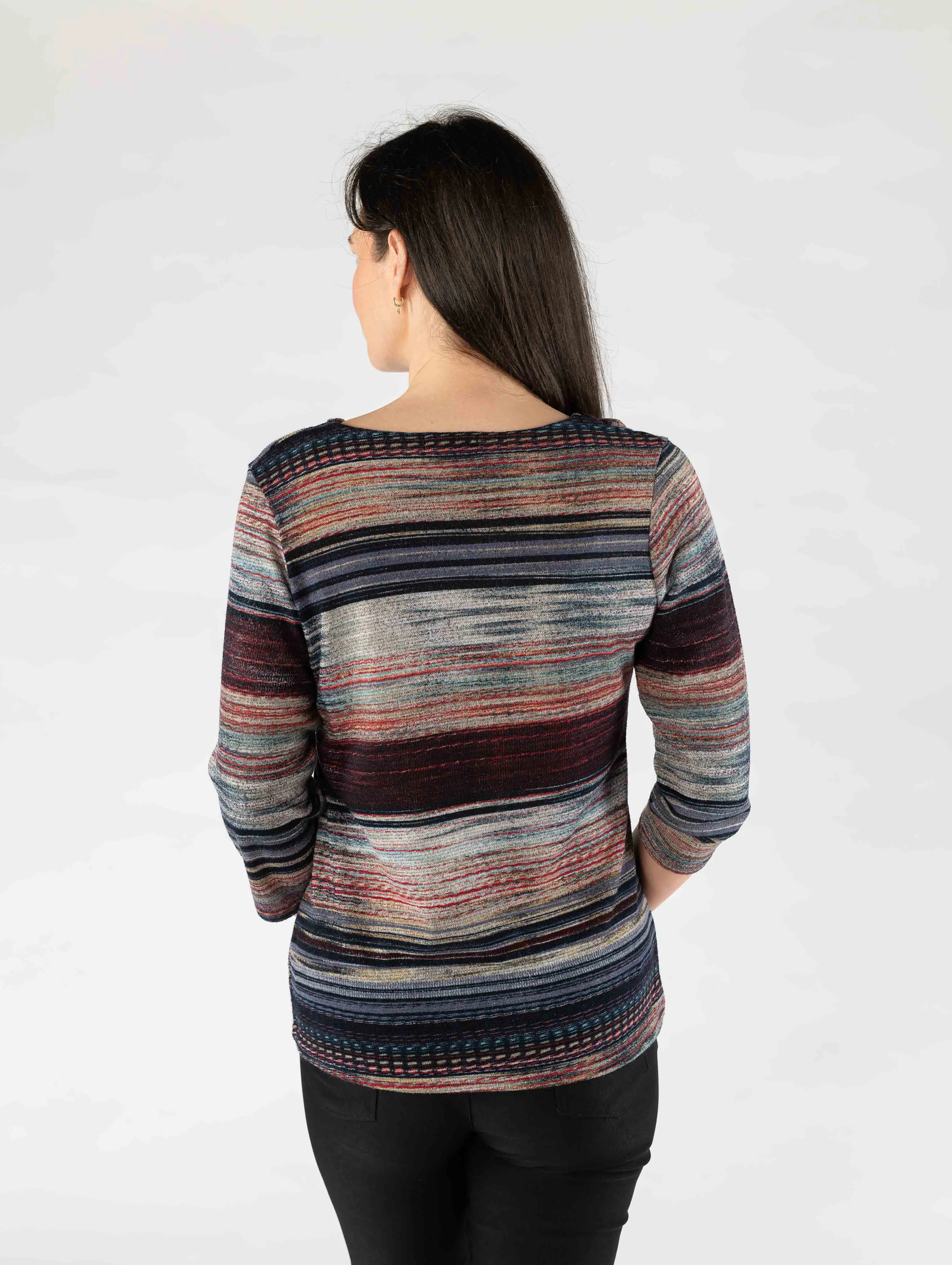 Stripe Print Brushed Top with Cowl Neck TO29112