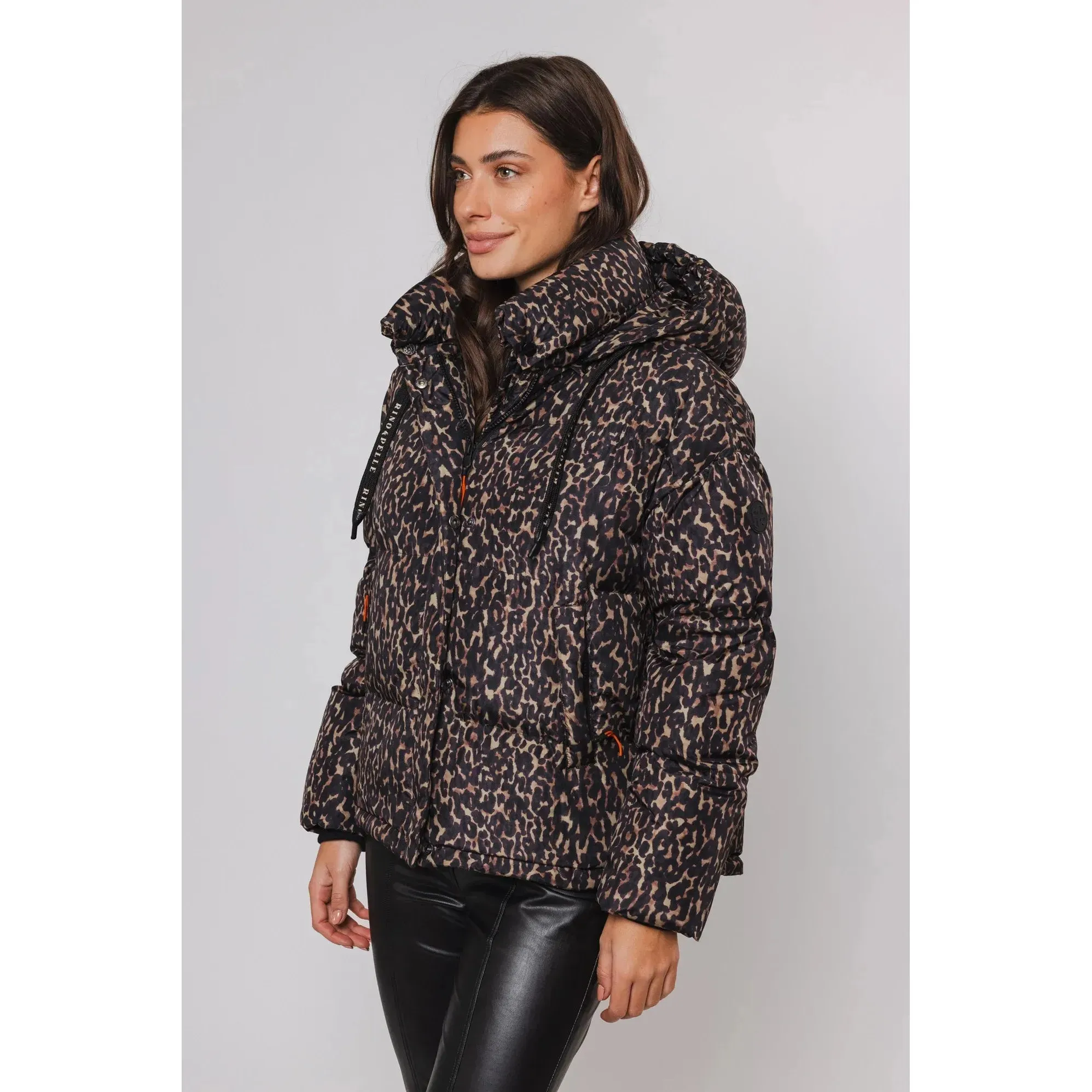 Sunn Short Padded Jacket With Hood Leopard