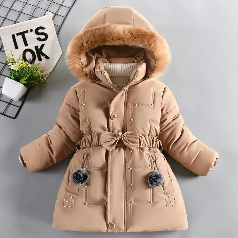 Thick Keep Warm Winter Girls Jacket Detachable Hat Plush Collar Hooded