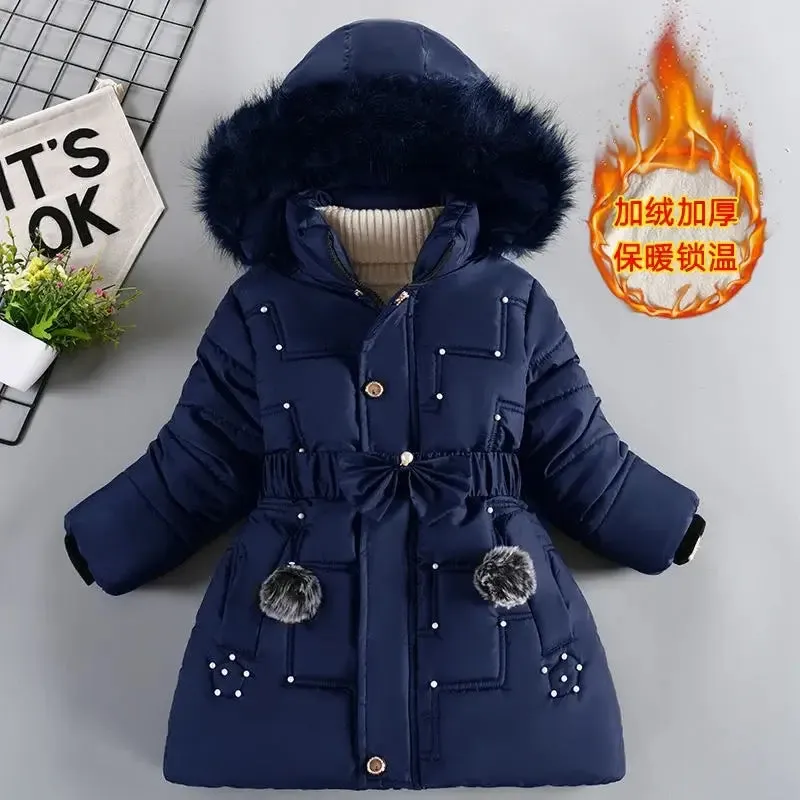 Thick Keep Warm Winter Girls Jacket Detachable Hat Plush Collar Hooded