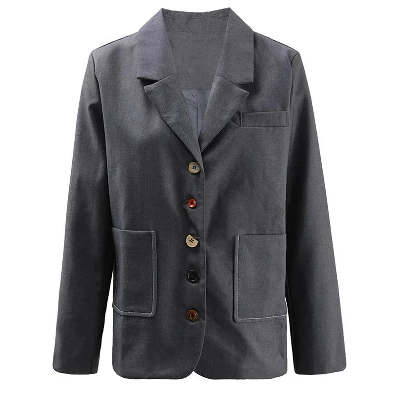 Wenkouban-Winter outfits Christmas Black Friday Notched Collar Mixed Button Jacket with Front Stitch Pockets