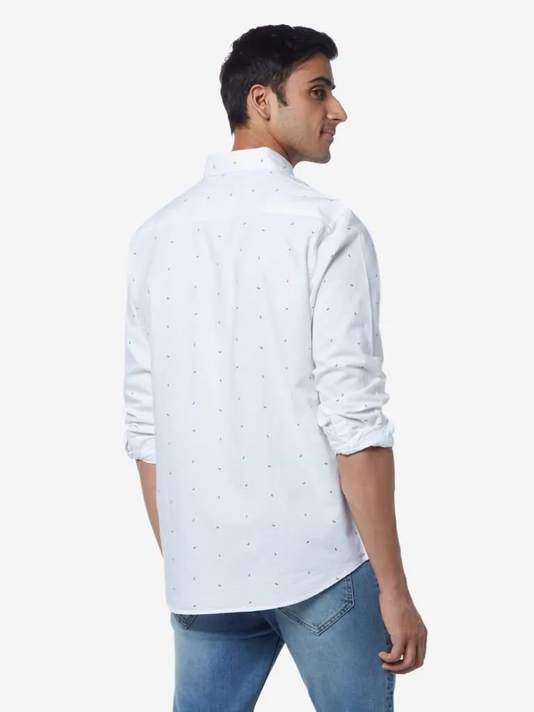 WES Casuals White Relaxed-Fit Print Shirt