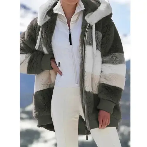 Winter Fashion Women's Coat 2023 Hooded Zipper Ladies Jacket Spliced