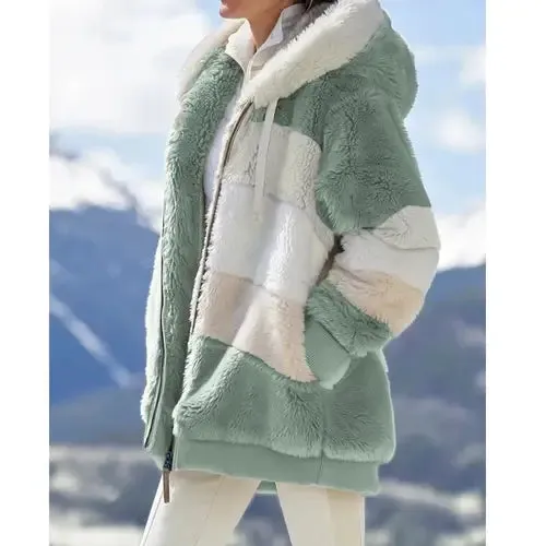 Winter Fashion Women's Coat 2023 Hooded Zipper Ladies Jacket Spliced