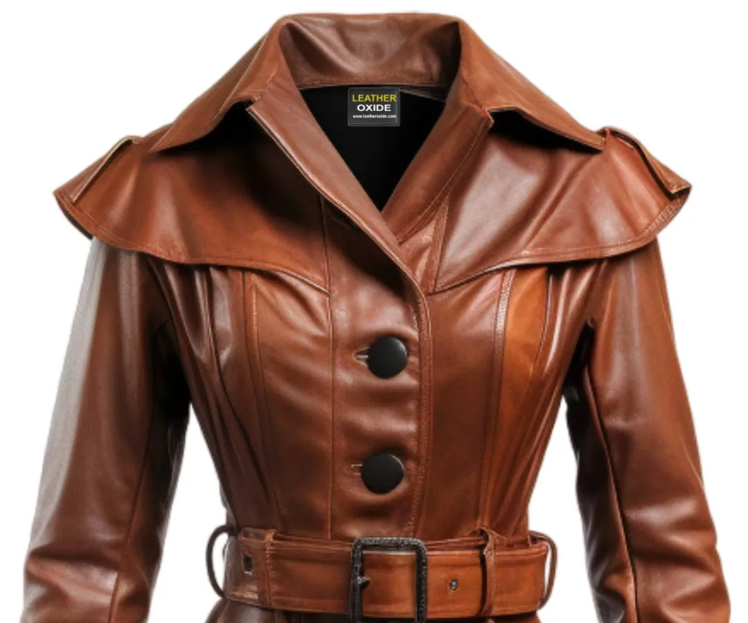 Women Vintage Brown Distressed Leather Coat - Classic Brown Leather Coat